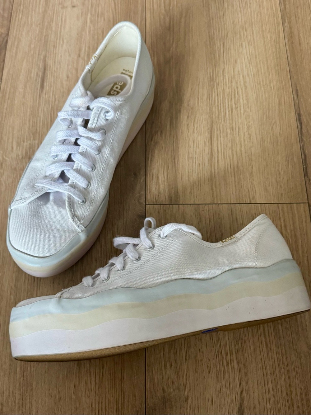 Keds White Canvas Platform Sneakers with Pastel Wave Sole